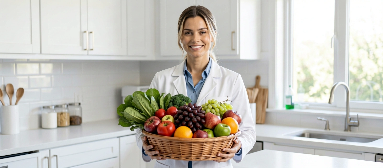 Nutricionista profesional con alimentos frescos